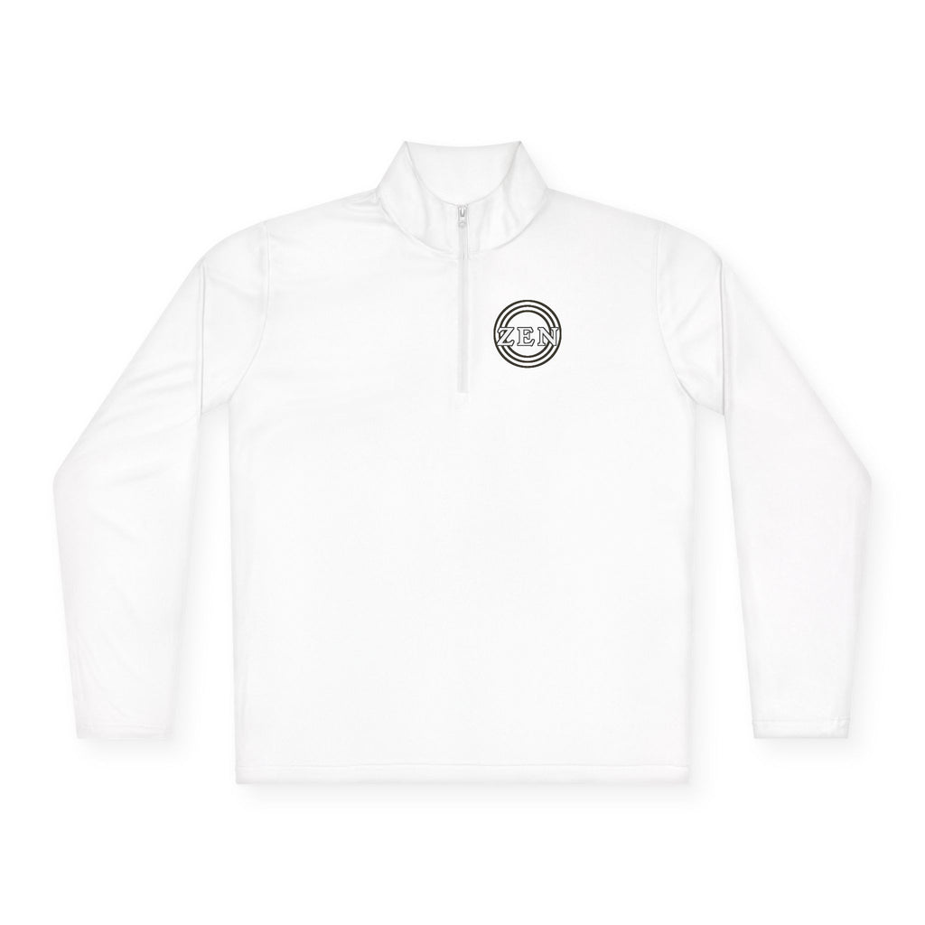 Quarter-Zip Pullover with Small Minimalist Logo — Lightweight White Zip Sweatshirt