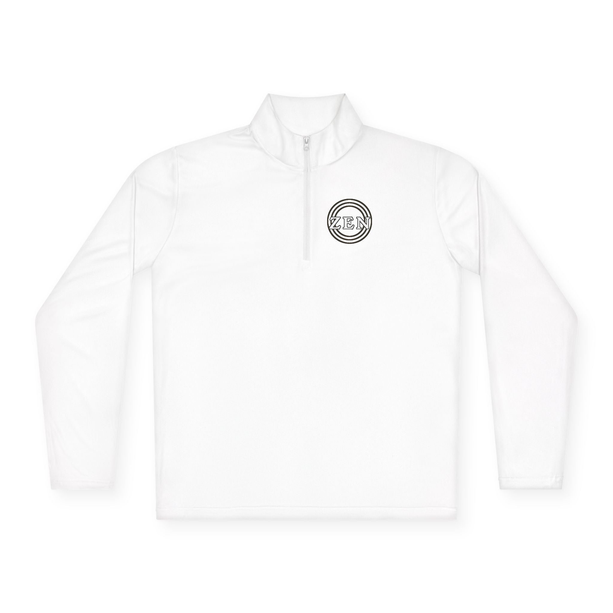 Quarter-Zip Pullover with Small Minimalist Logo — Lightweight White Zip Sweatshirt