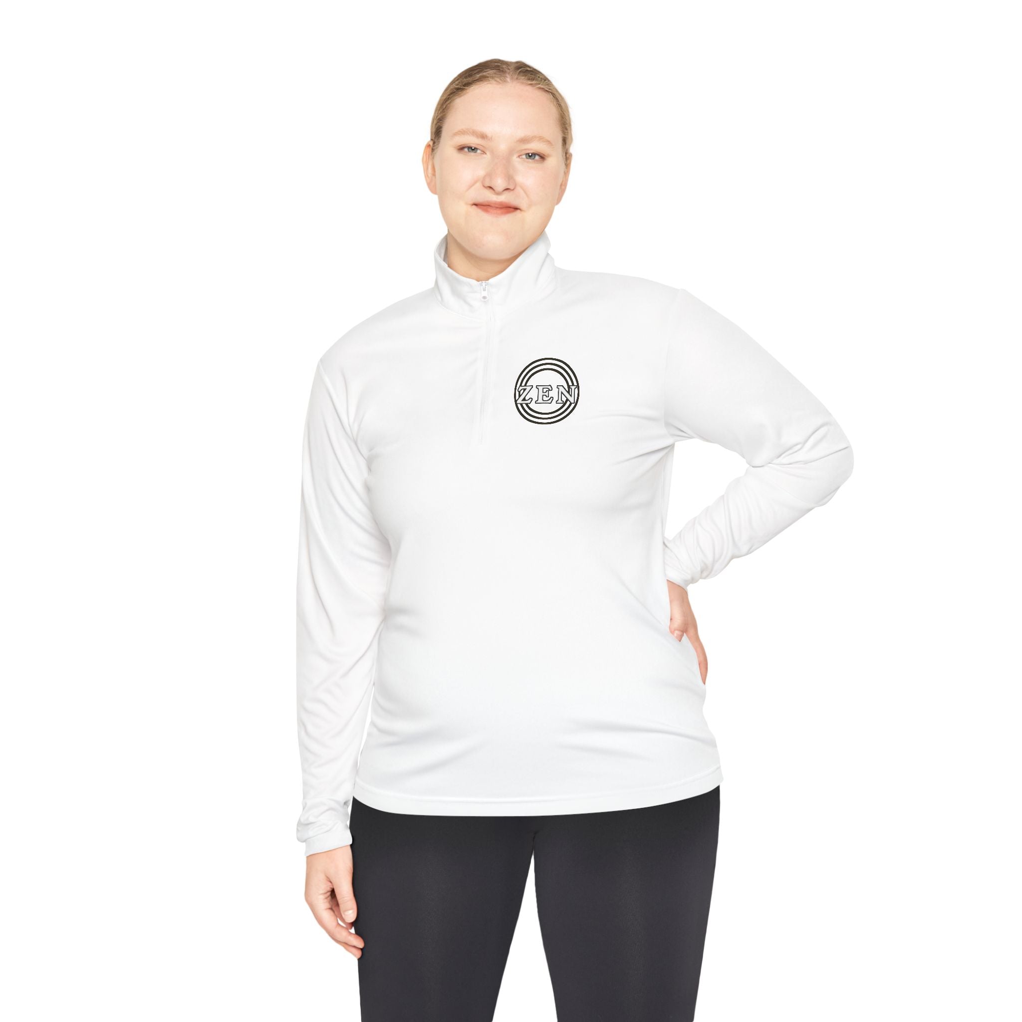 Quarter-Zip Pullover with Small Minimalist Logo — Lightweight White Zip Sweatshirt