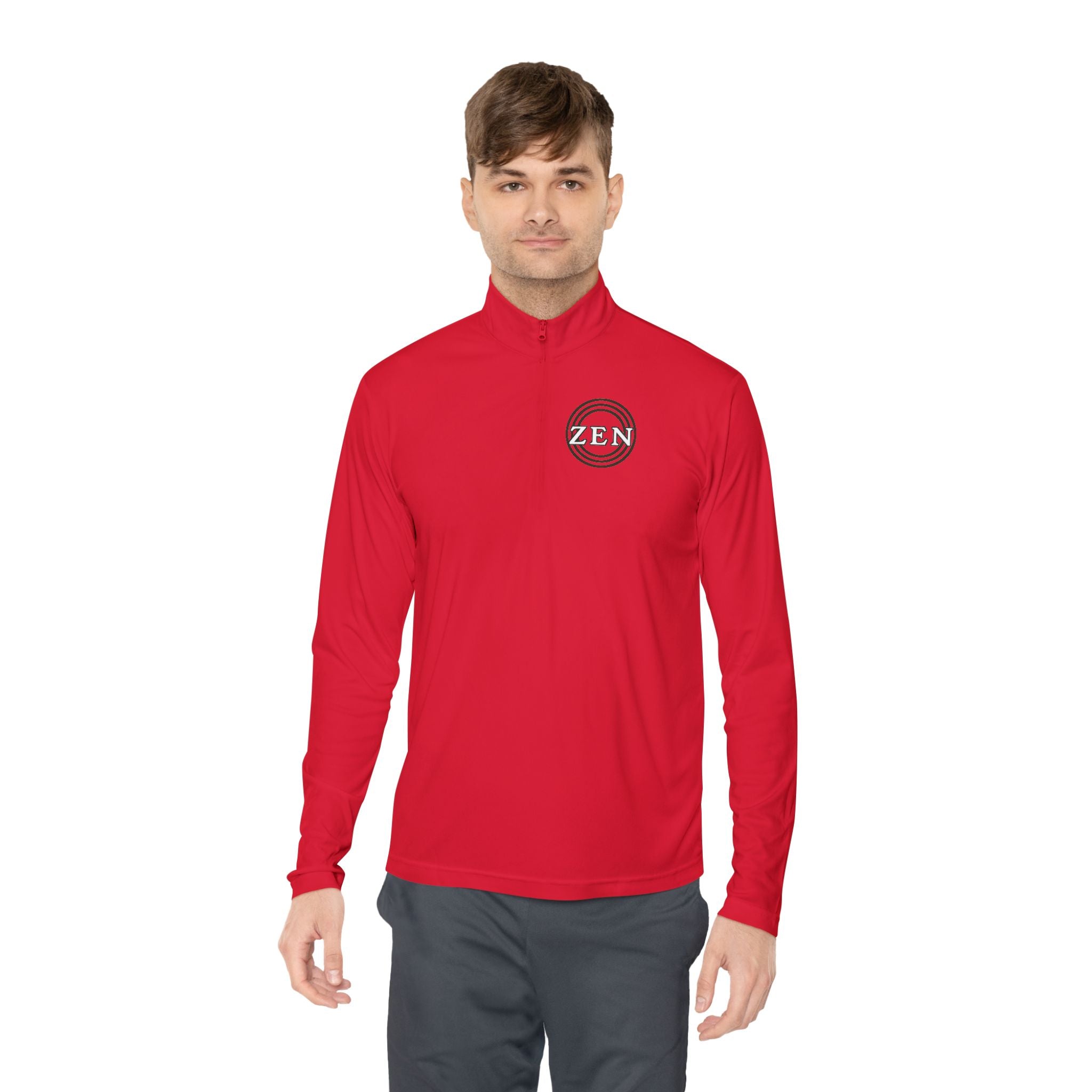 Quarter-Zip Pullover with Small Minimalist Logo — Lightweight White Zip Sweatshirt