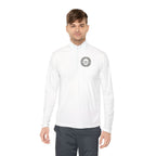 Quarter-Zip Pullover with Small Minimalist Logo — Lightweight White Zip Sweatshirt