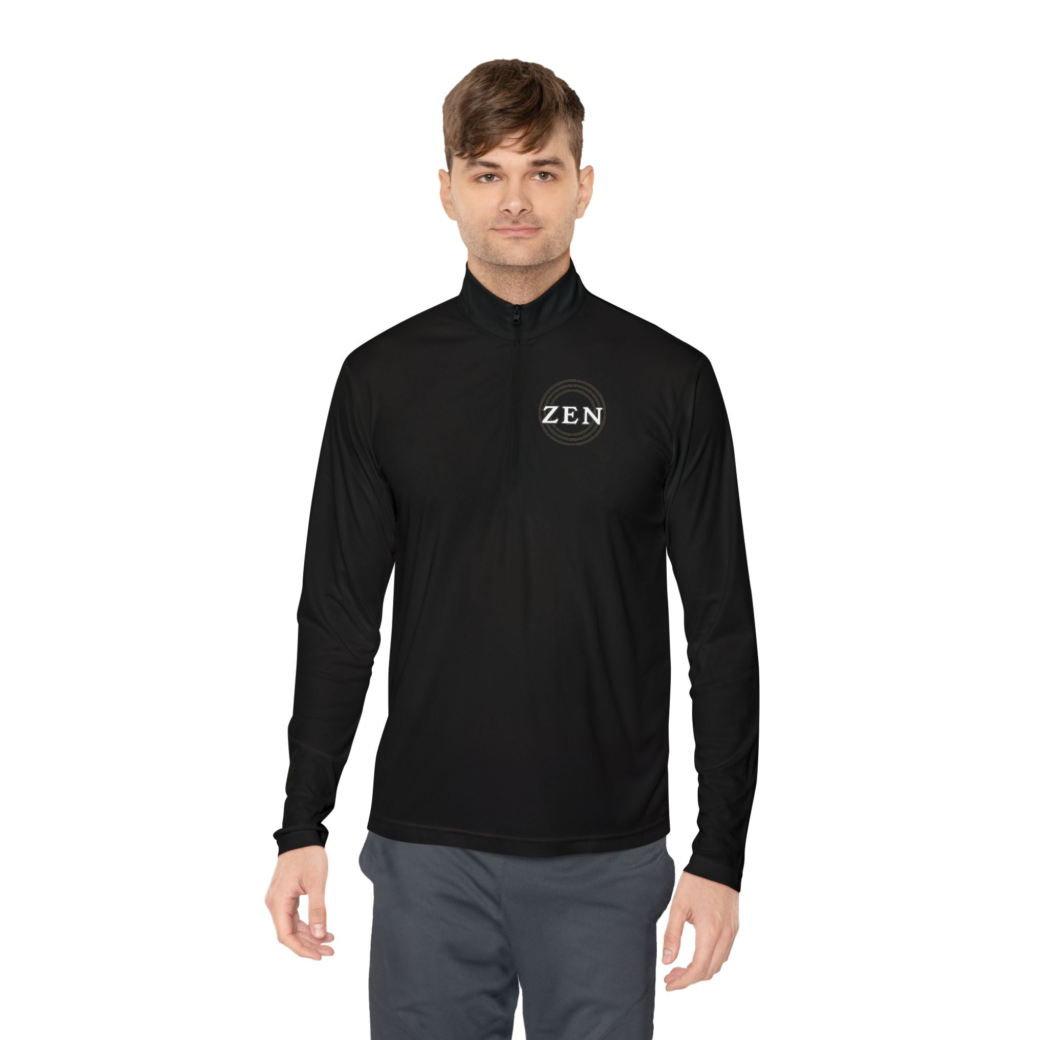 Quarter-Zip Pullover with Small Minimalist Logo — Lightweight White Zip Sweatshirt