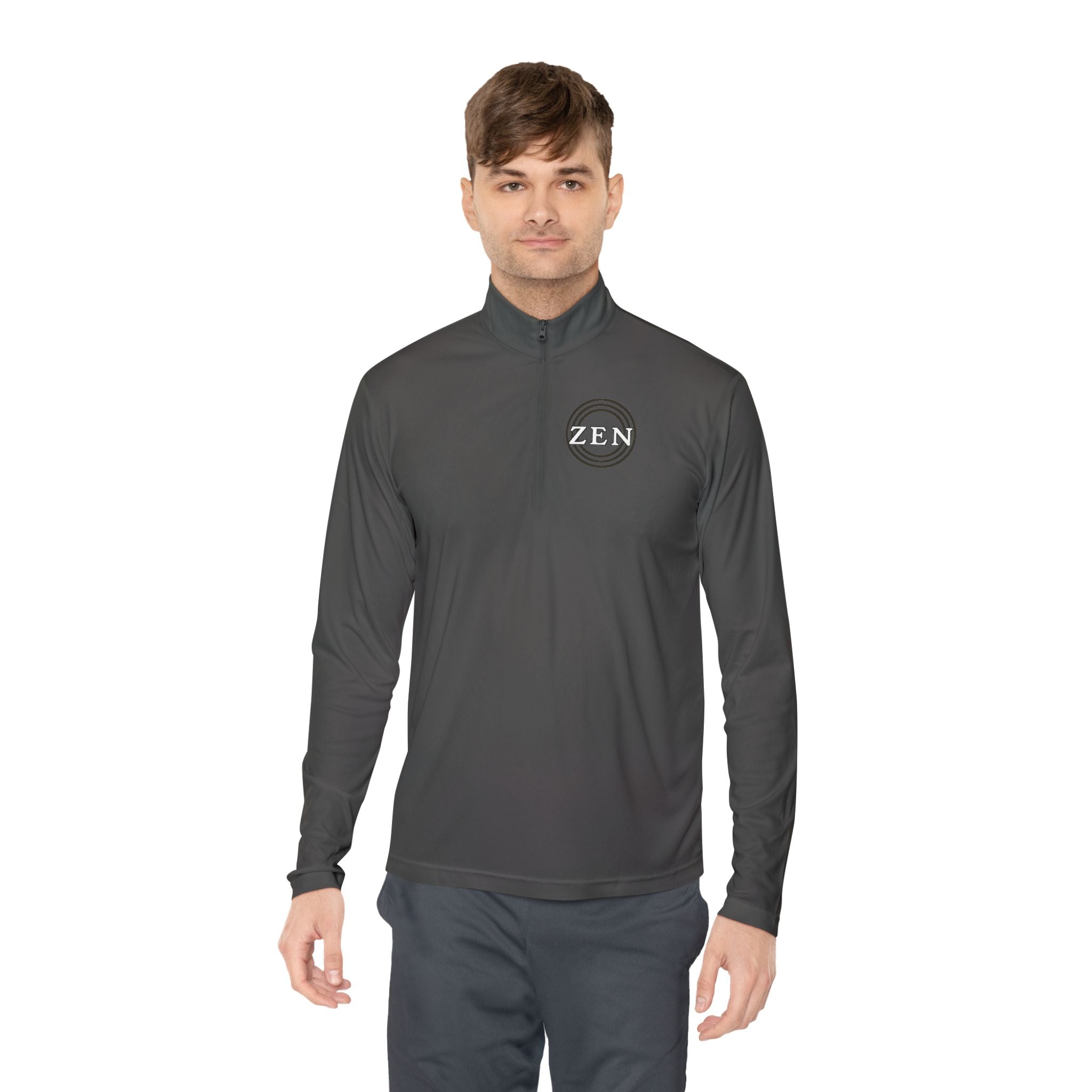 Quarter-Zip Pullover with Small Minimalist Logo — Lightweight White Zip Sweatshirt
