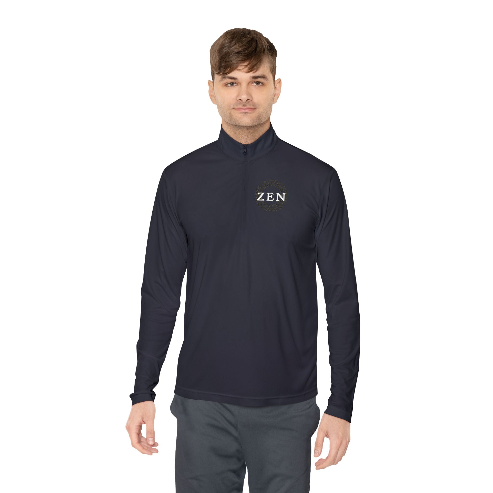 Quarter-Zip Pullover with Small Minimalist Logo — Lightweight White Zip Sweatshirt